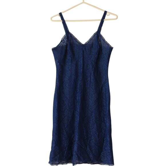 Vintage St. Michael Lingerie 36 Slip Dark Blue Lace Lace Size 14 sp76 - Picture 4 of 10